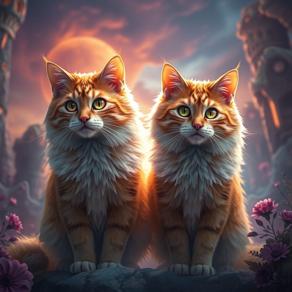 Regal Ginger Cats in a Fantastical Realm