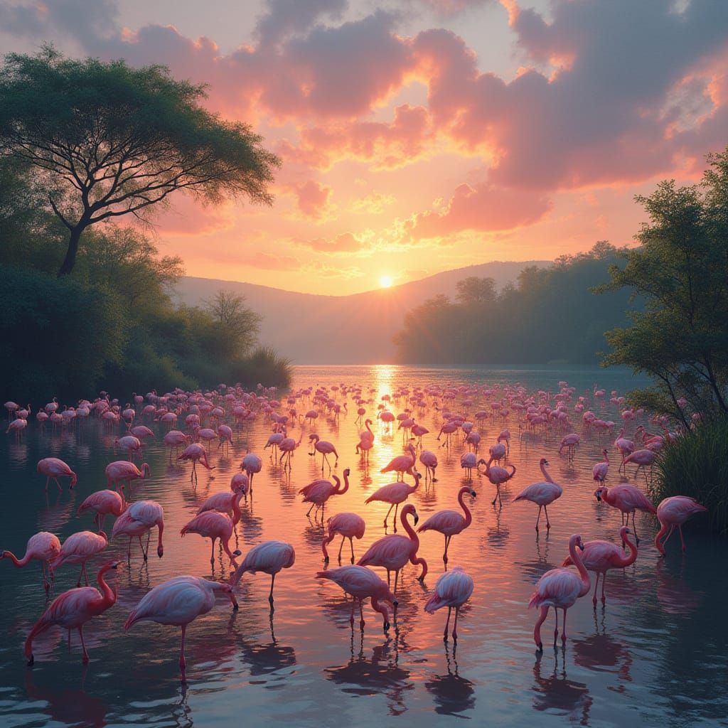 Vibrant Flamingos at Lake Bogoria Sunrise
