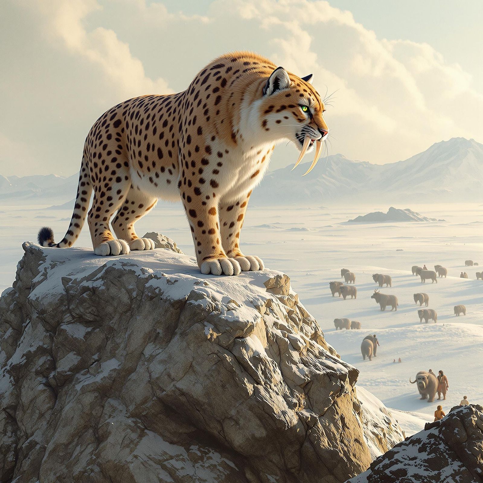 Majestic Sabertooth on Windswept Ice Age Plain in Impressive...