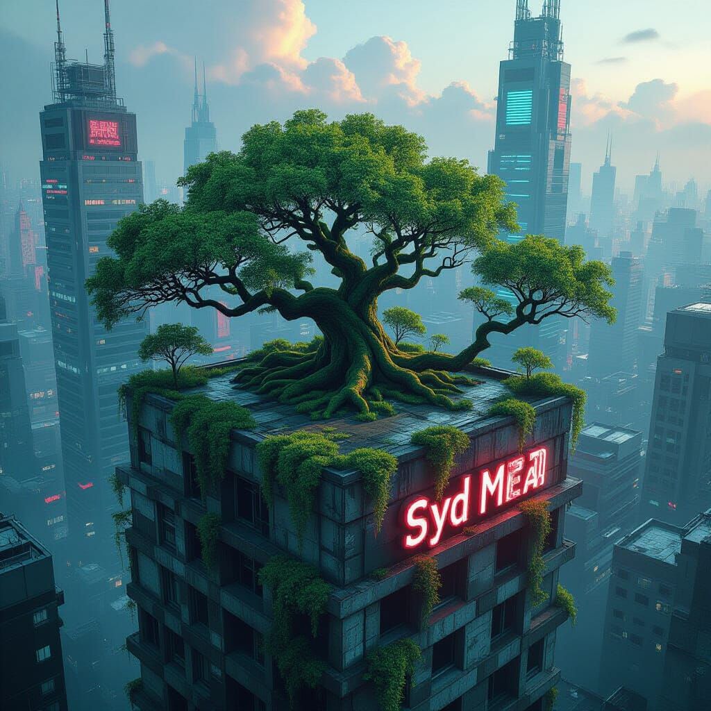Cyberpunk City: Forest on Abandoned Skyscraper