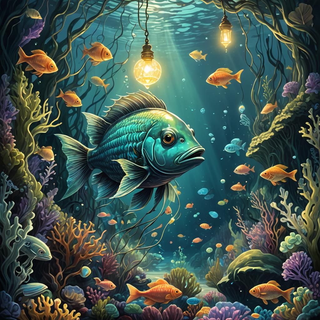 Whimsical Ocean: Lamp Fish in Dark Fantasy Style