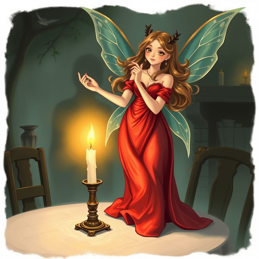 Plus-Sized Fairy Hovering Around Candle