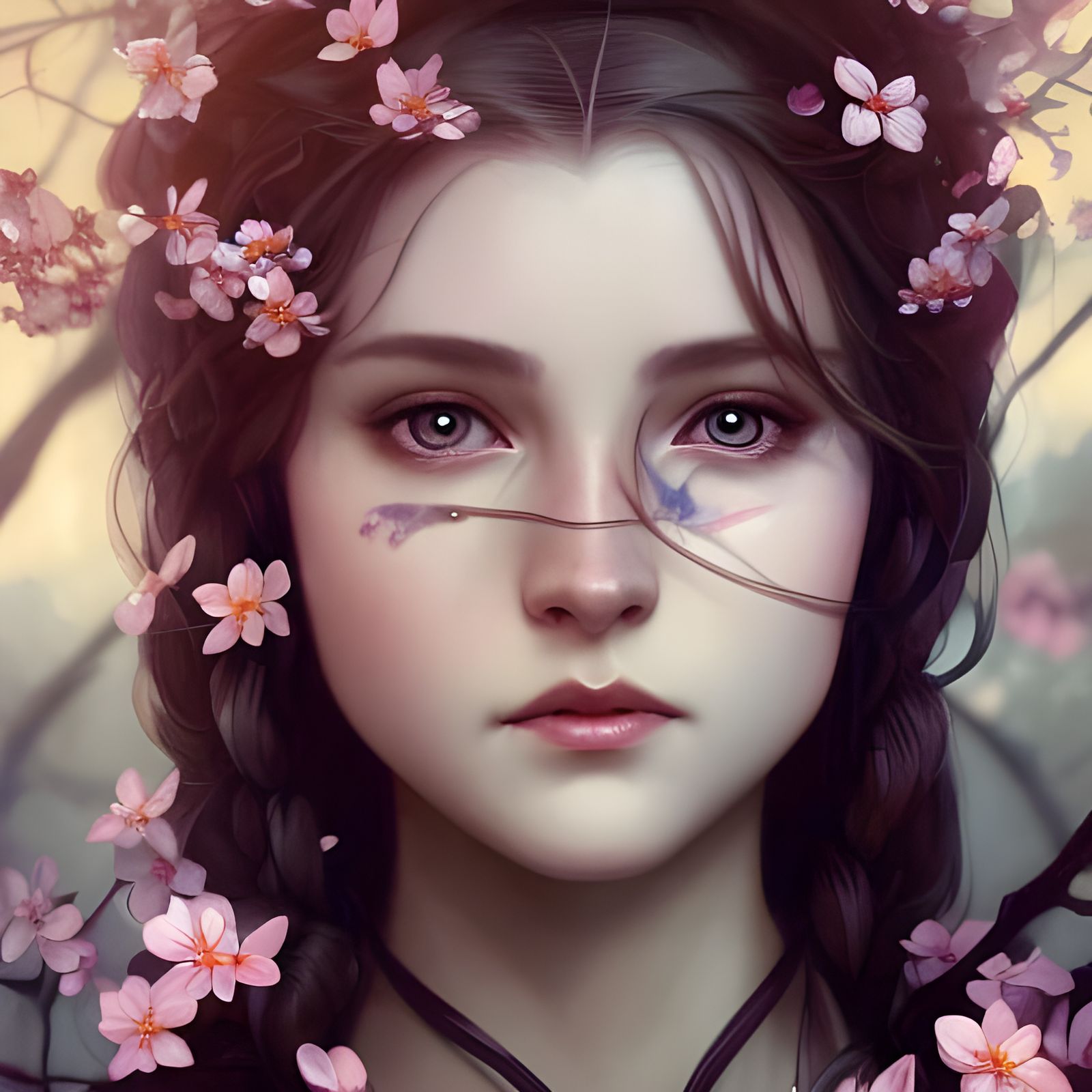 Elven Girl Portrait with Cherry Blossoms