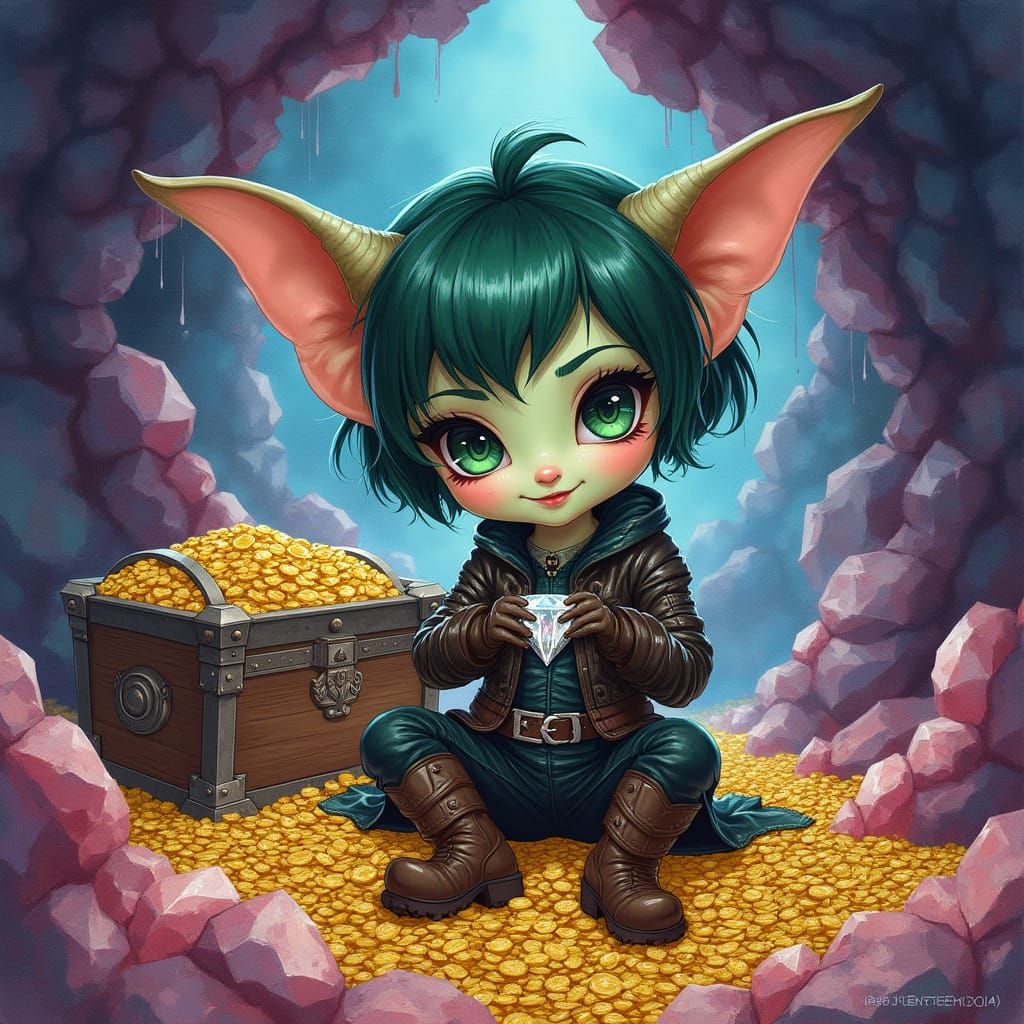 Gothic Kawaii Goblin in a Treasure Trove