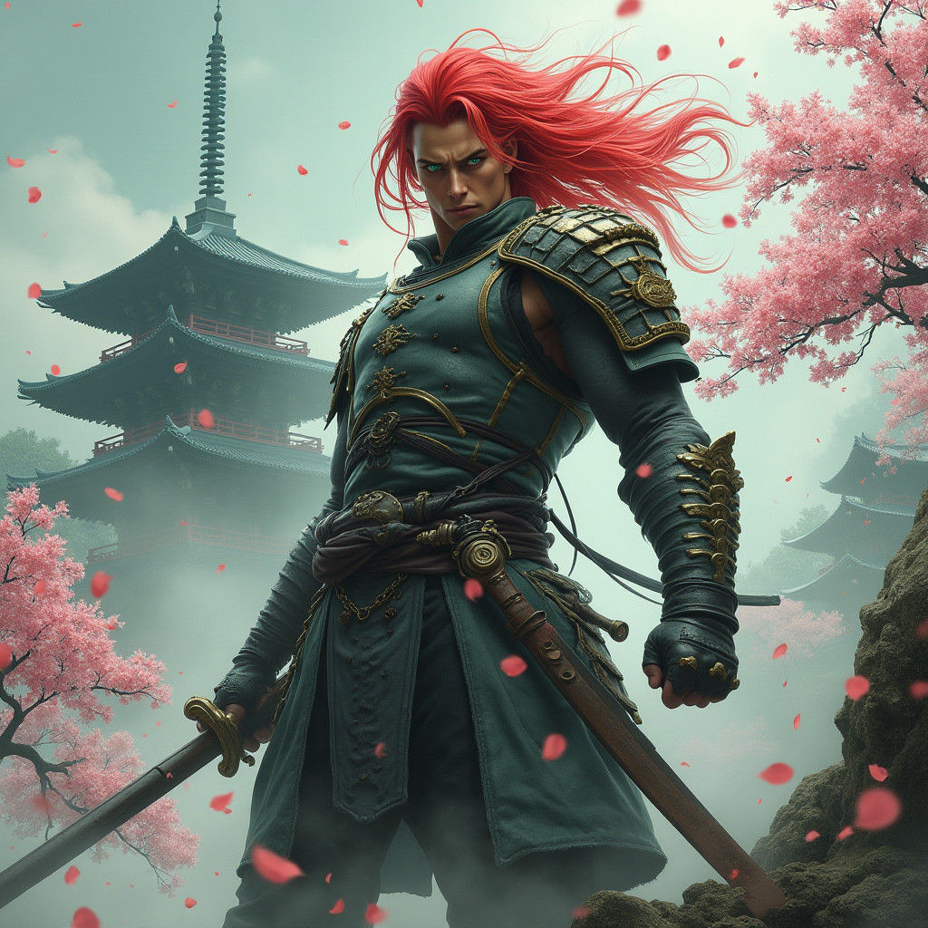 Crimson Ninja Deity on Ancient Temple