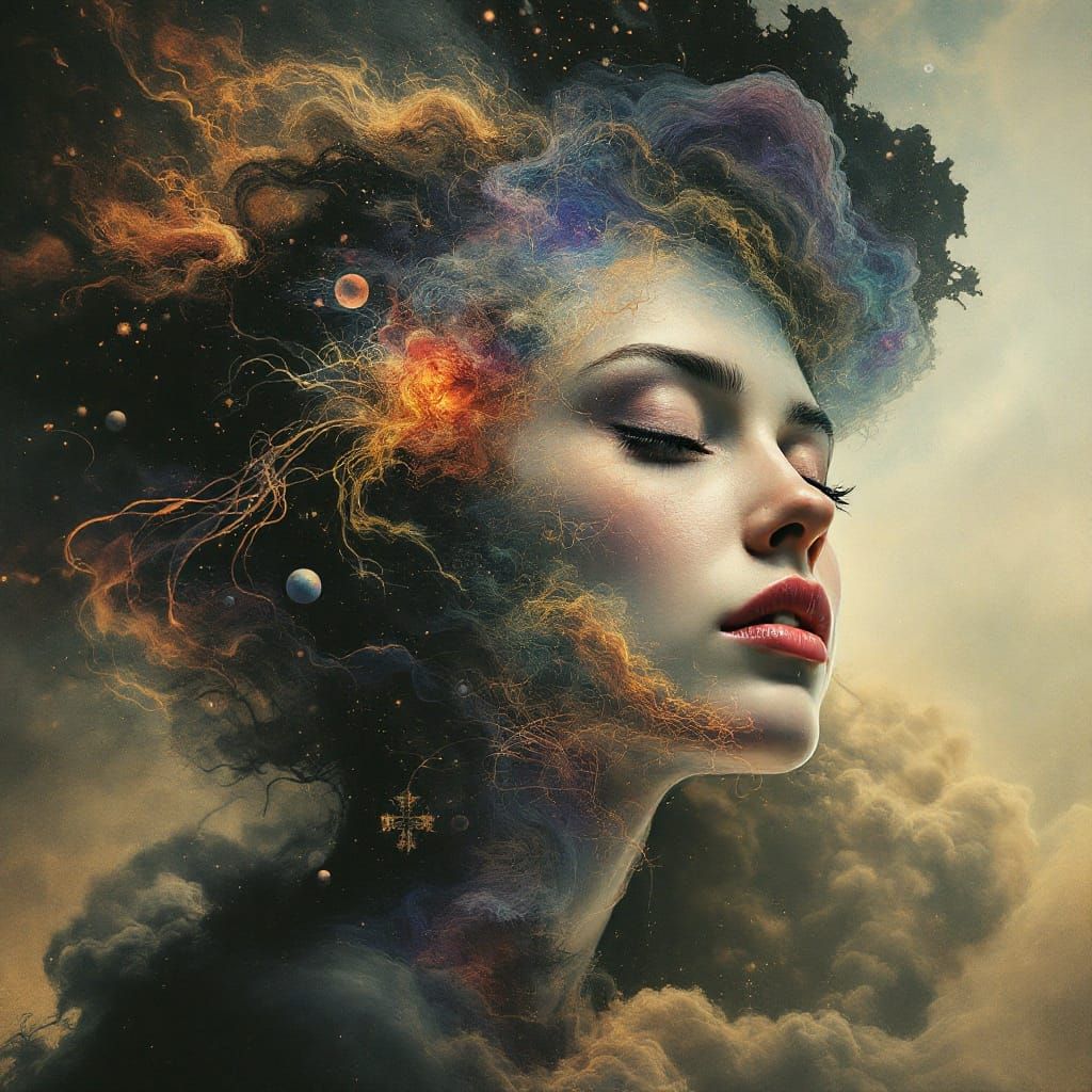 Surreal Goddess Emerges from Swirling Realities