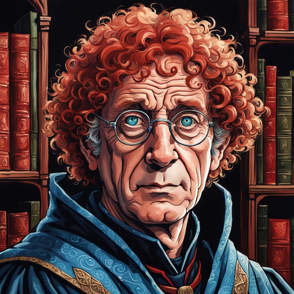 Italian Man in Wizard Robe: Ink and Acrylic Portrait