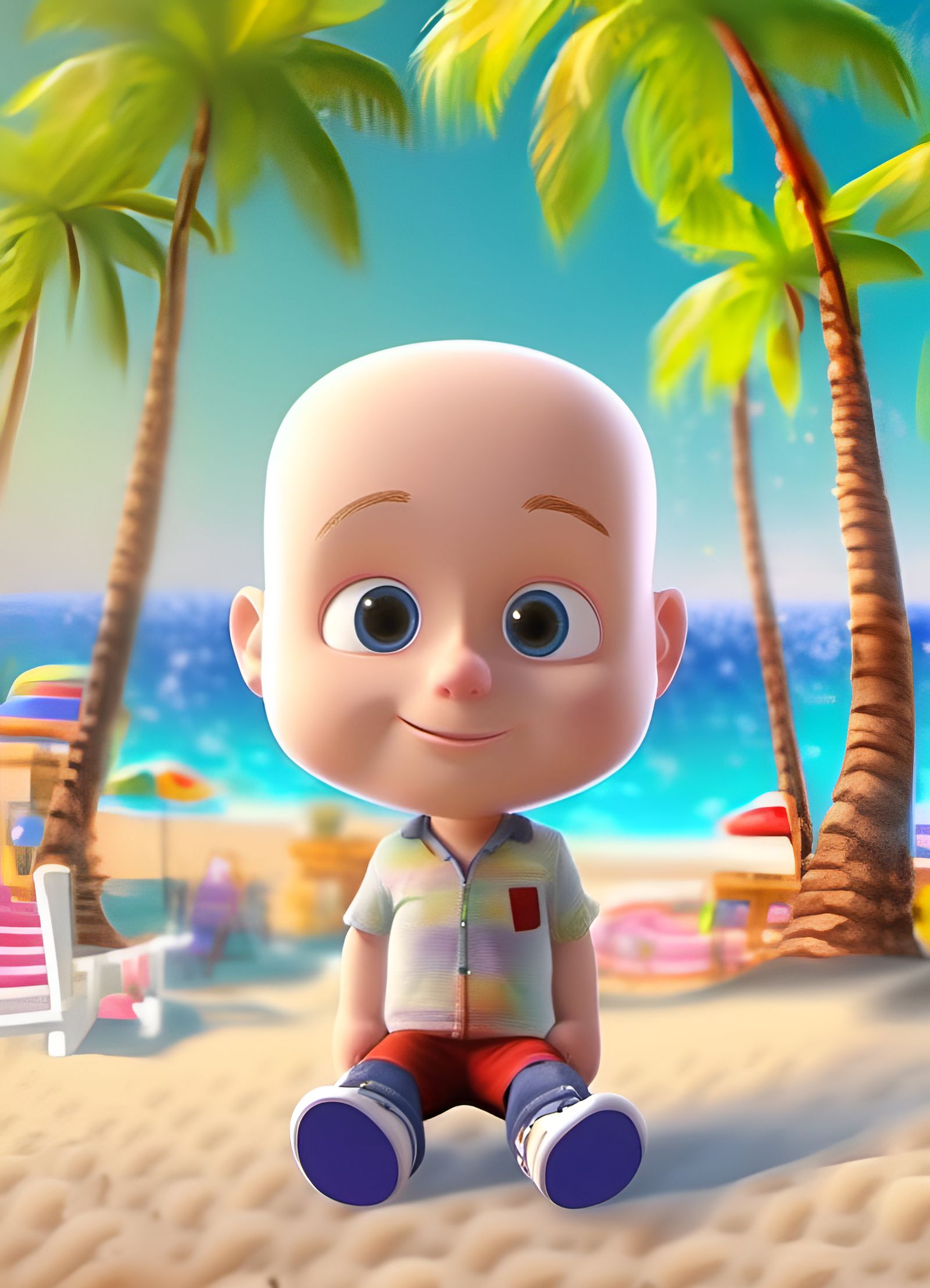 Chibi Anime Character at Beach Party in 3D