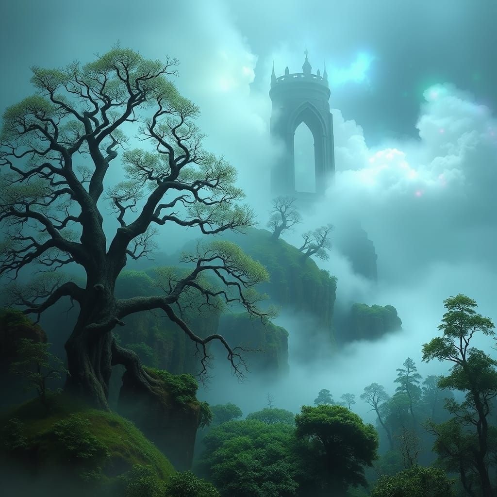 Enchanted Isle of Avalon in Ethereal Mist