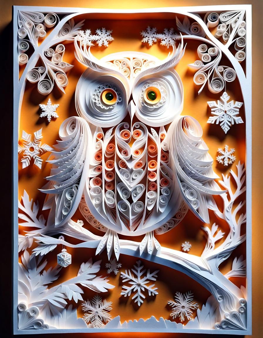 Intricate 3D Paper Owl Sculpture in Filigree Style