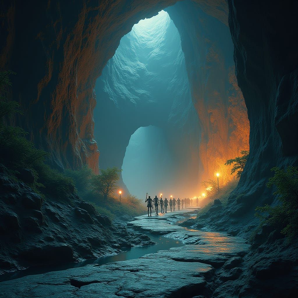 Mystical Cave Adventure in Flickering Torchlight