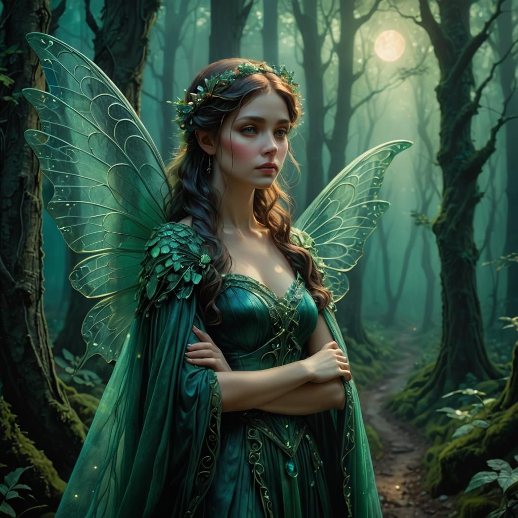 Fairy on Moonlit Path in Whimsical Style