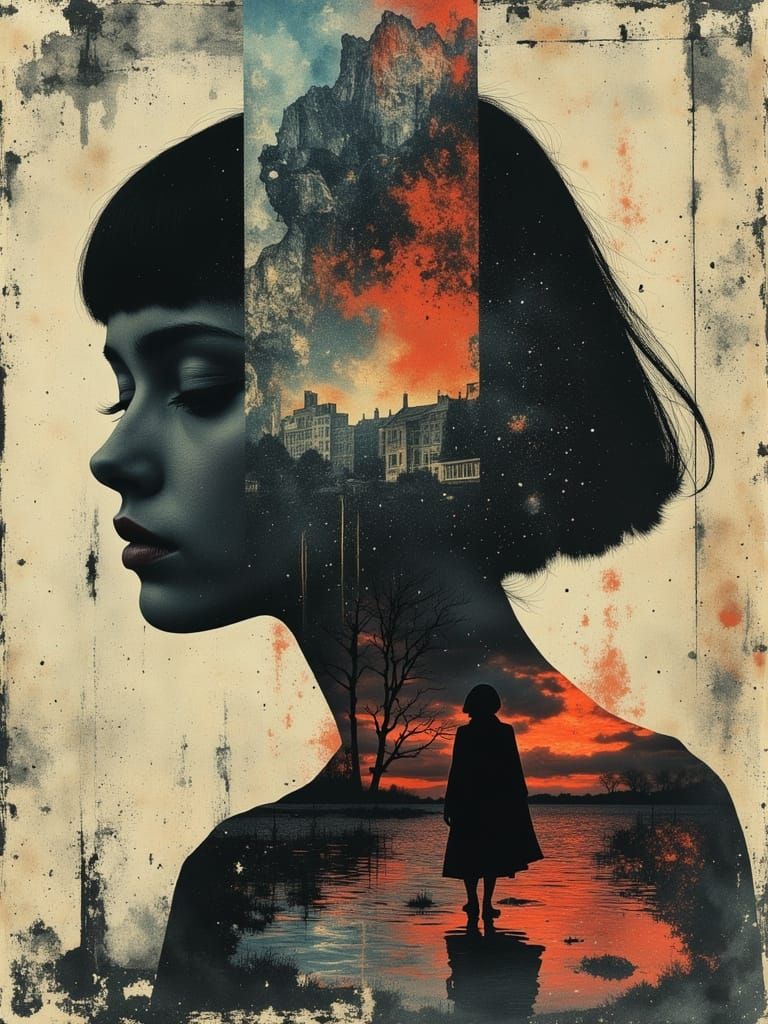 Surreal Pastel Gothic Goddess in a Drizzly Darkwave Landscap...