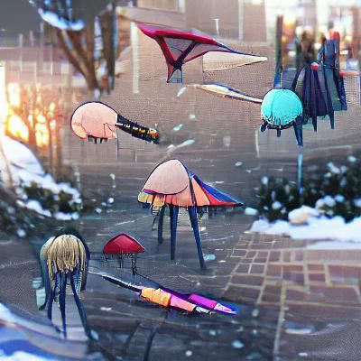Colorful Umbrellas Floating in Air