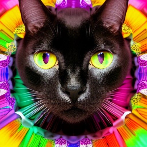 Adorable Black Cat in Colorful Kaleidoscope