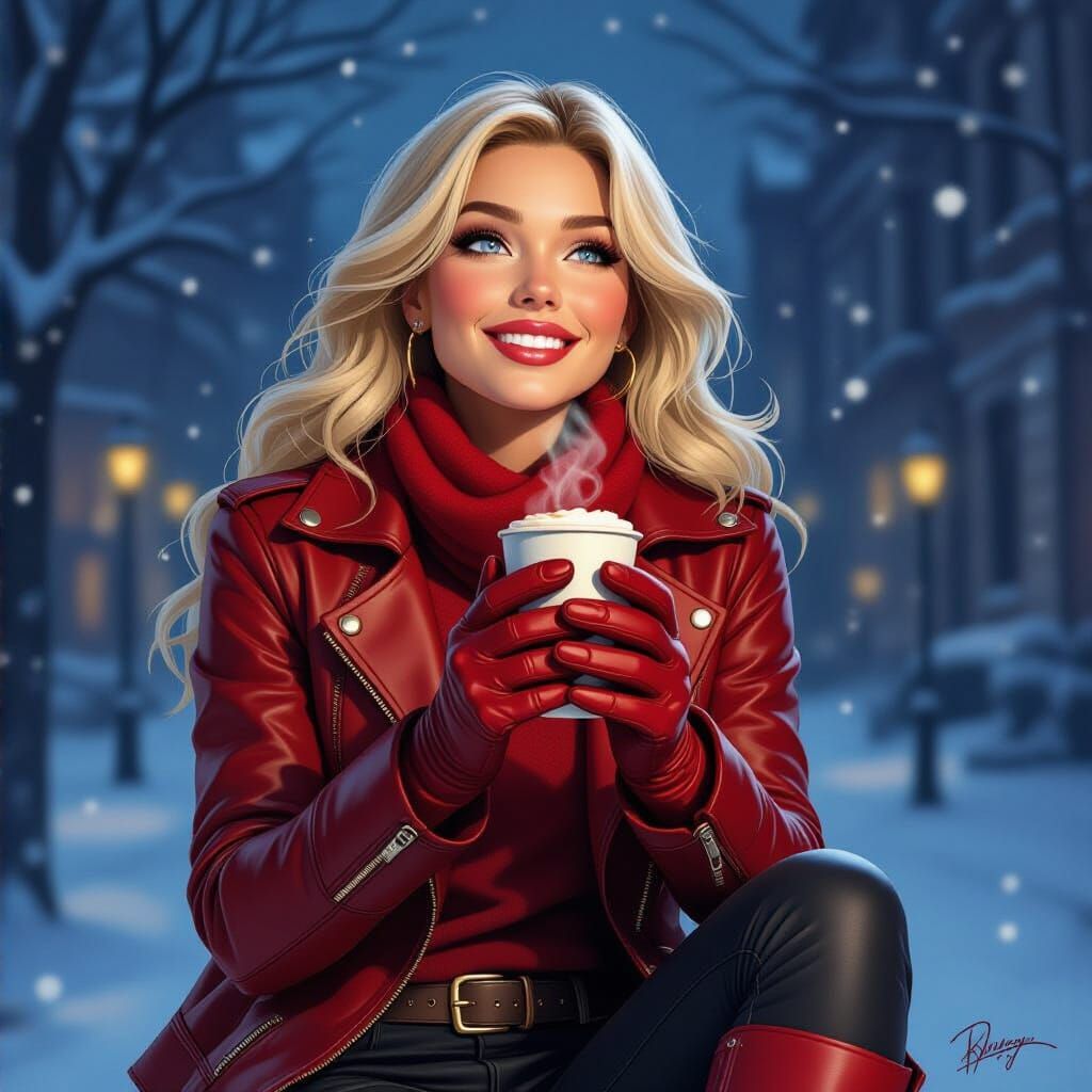 Kara Zor-El in Snowy Christmas Town Square