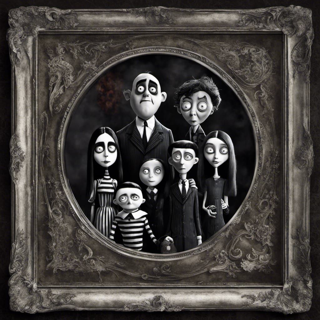 The Addams Family Portrait in Tim Burton Style
