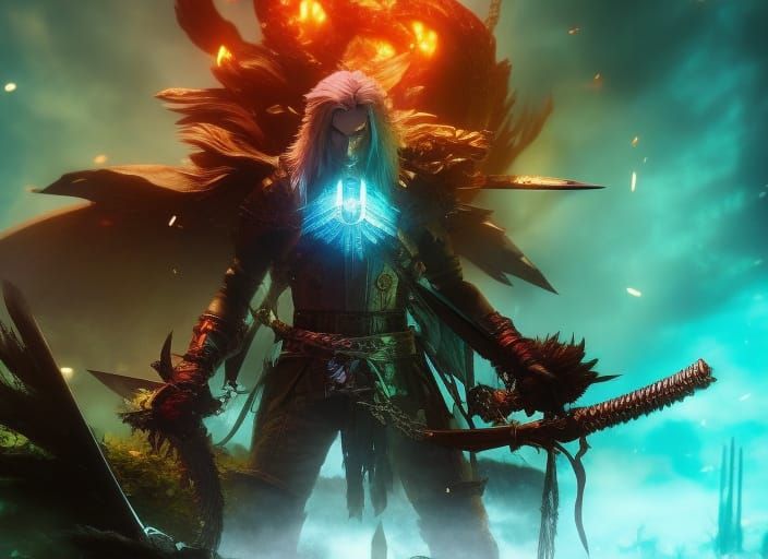 Epic Monster Hunter Portrait in Dark Fantasy Style