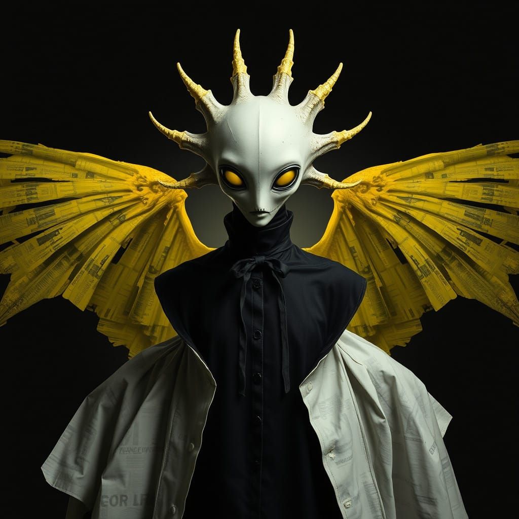 Enigmatic Alien Figure in a Void of Contrasting Shadows