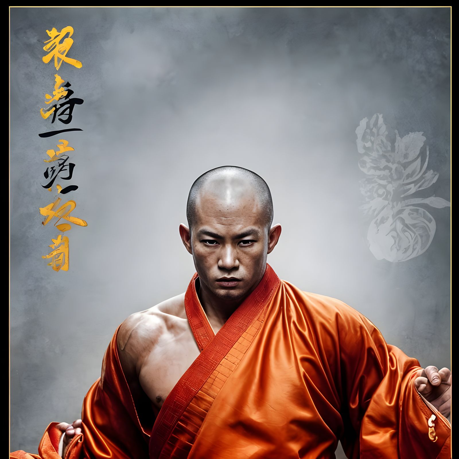 Vibrant Portrait of a Powerful Shaolin Monk in Traditional H...