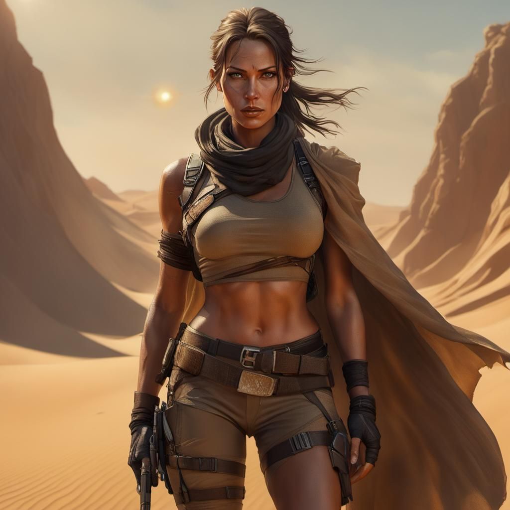 Lara Croft in Desert Outfit, Hyper-Realistic Art