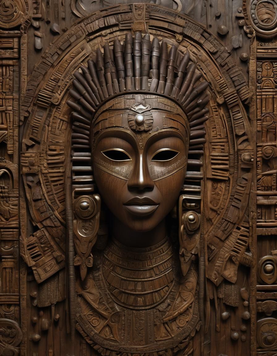 Beautiful Teak African Mask in Oil Painting Style