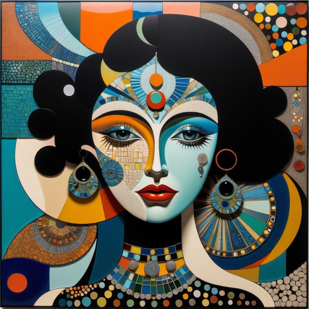 Intricate Glass Girl Mosaic in Finster Style