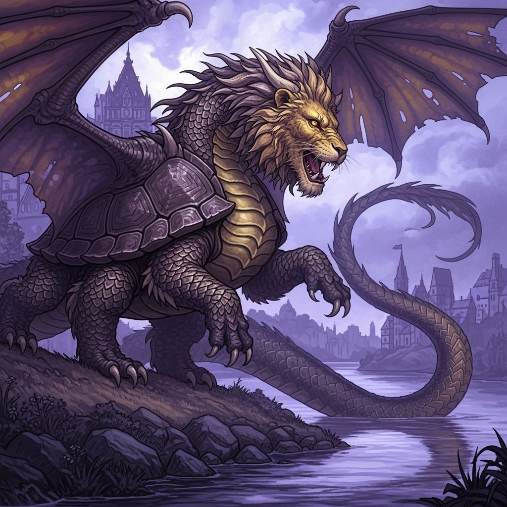 Tarasque Emerges from Rhine River in Dark Fantasy Art