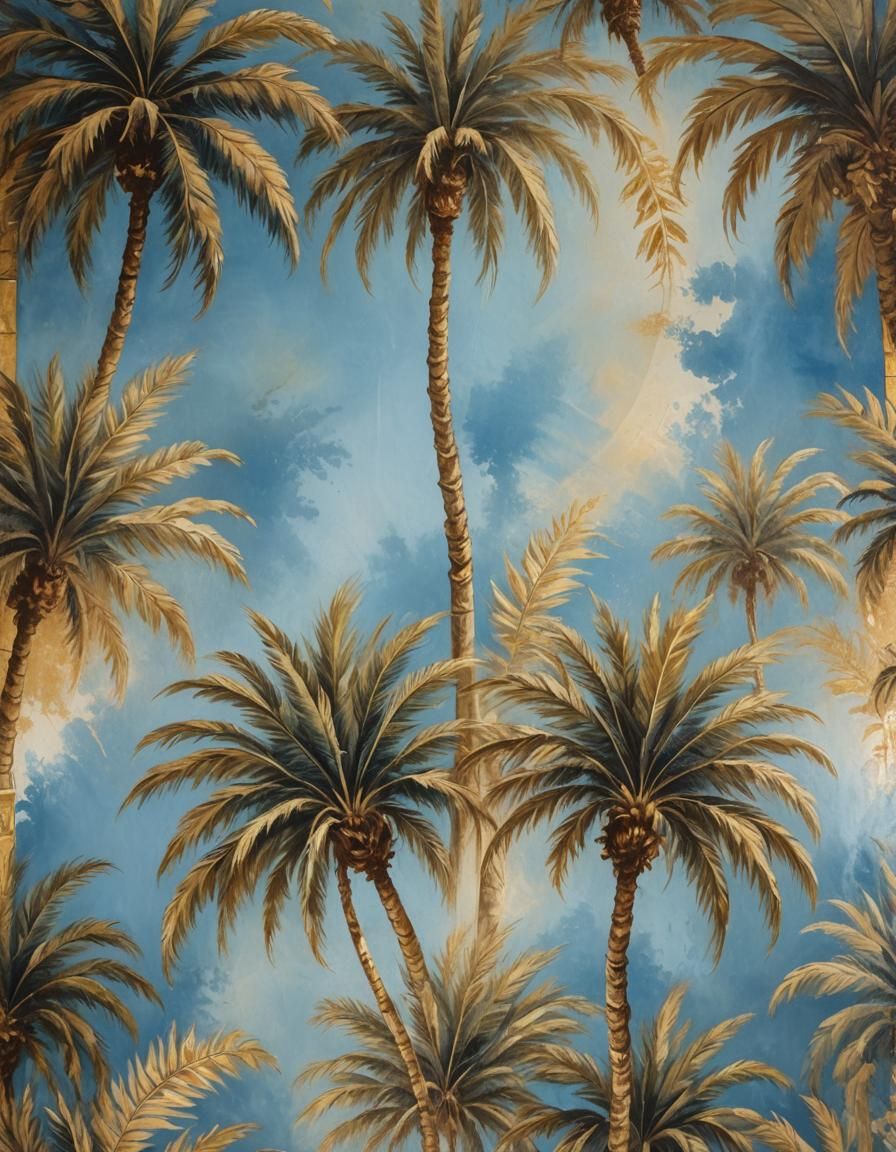 Baroque Parchment Paper on Gold with Palm Fronds