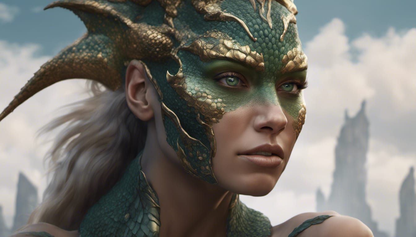 Dragon Scale Woman with Golden Hair