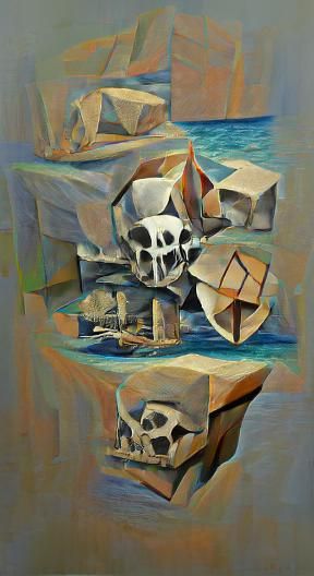 Cubist Skull and Bones in the Deep Sea