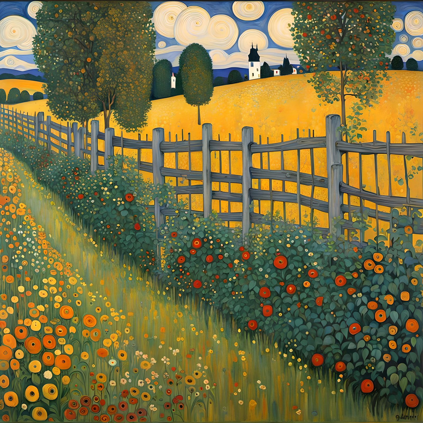 Fence in Impressionist Style of Gustav Klimt