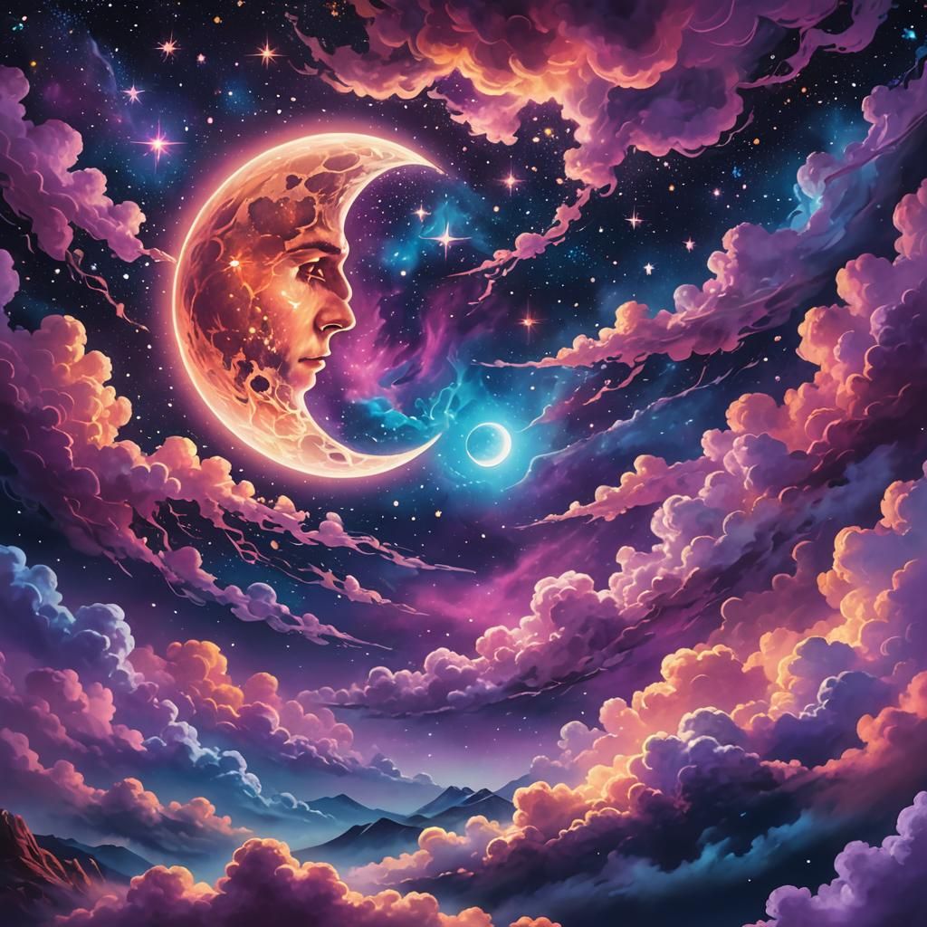 Glowing Moon in Starry Night: Holographic Astral Vision