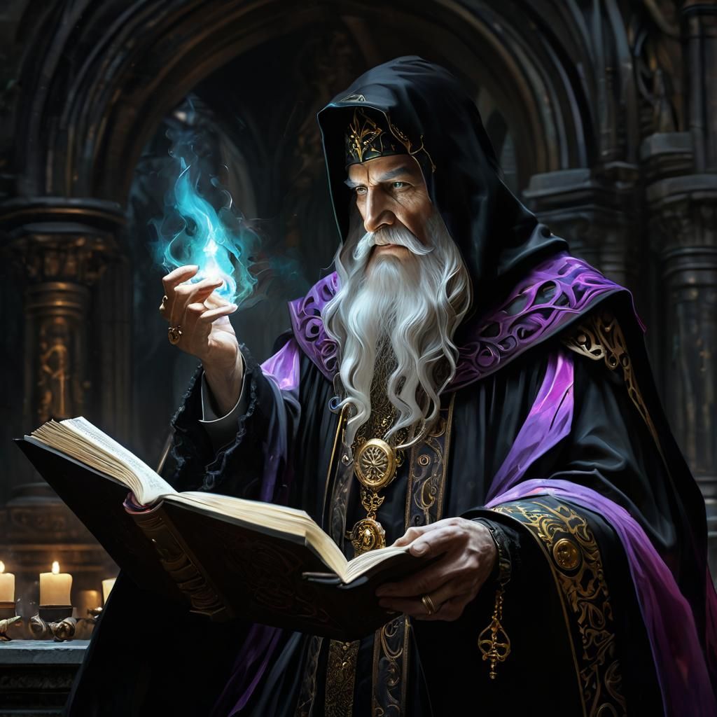 Evil Wizard Casting Magic in Gothic Cathedral