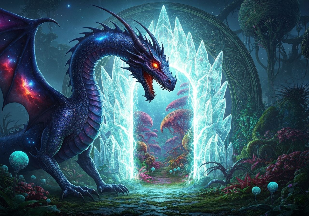 Cosmic Dragon Guarding a Portal to Alien Jungle