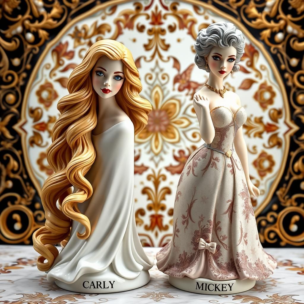 Porcelain Figurines of Elegant Women in Art Nouveau Style