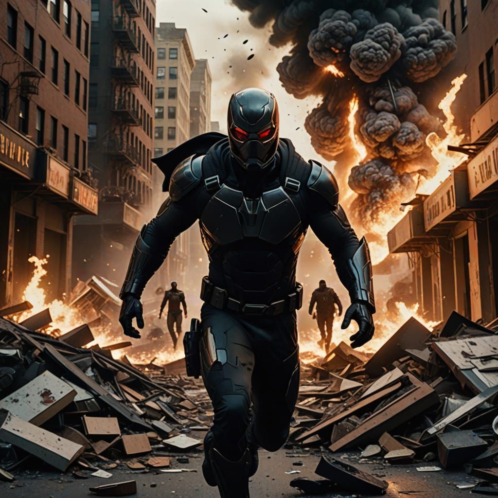 Heroic Guardian Leaps into Ruin in Cinematic Style