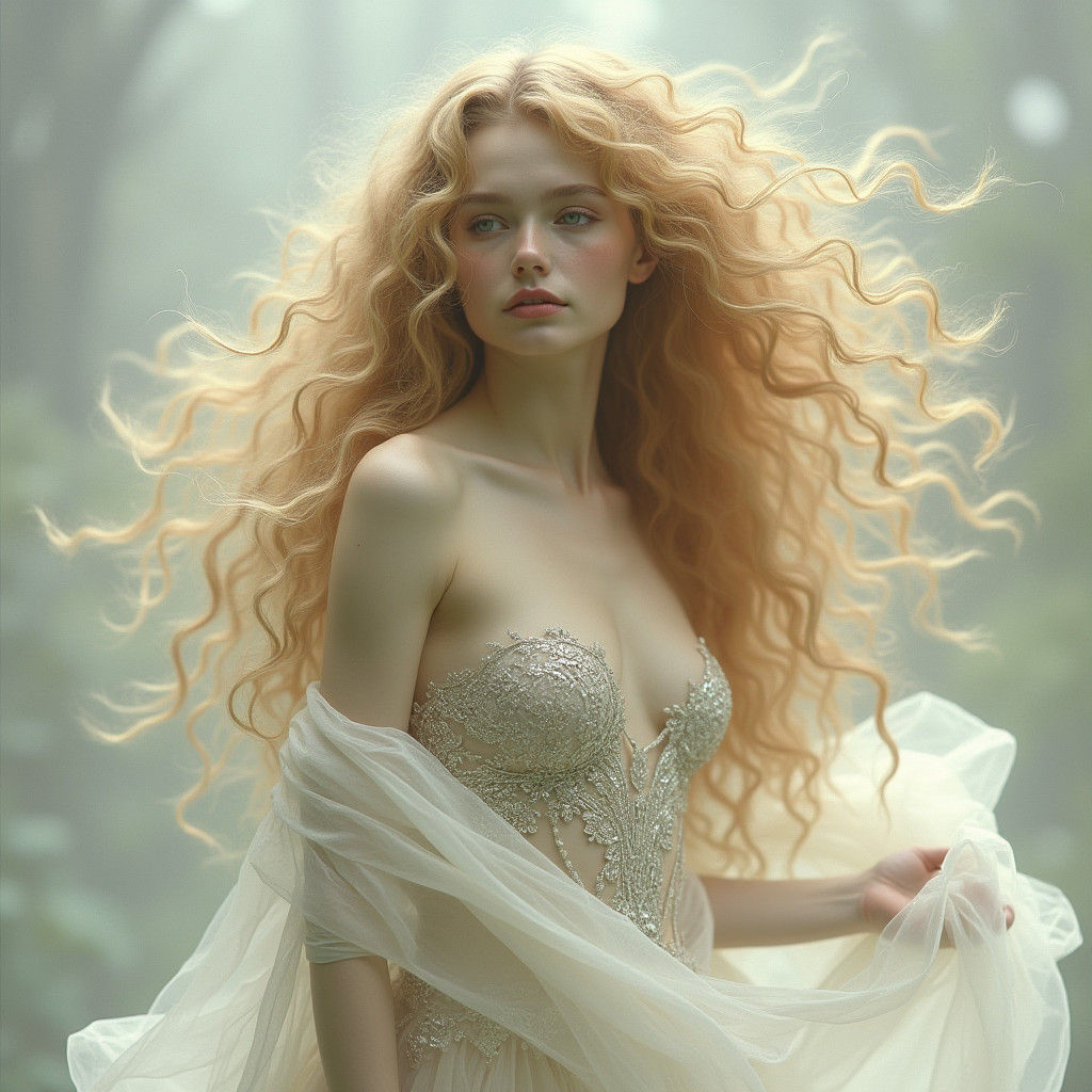Ethereal Woman in Silver Filigree Gown