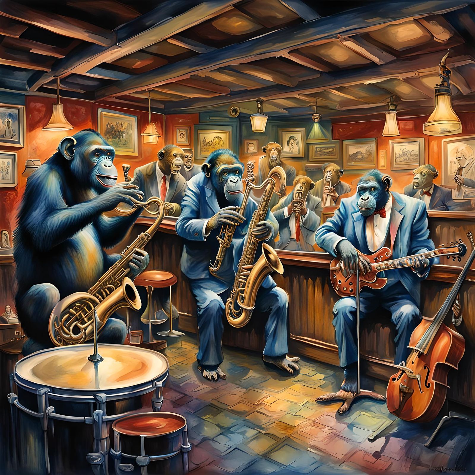 Chimpanzee Jazz Band in Retro Style