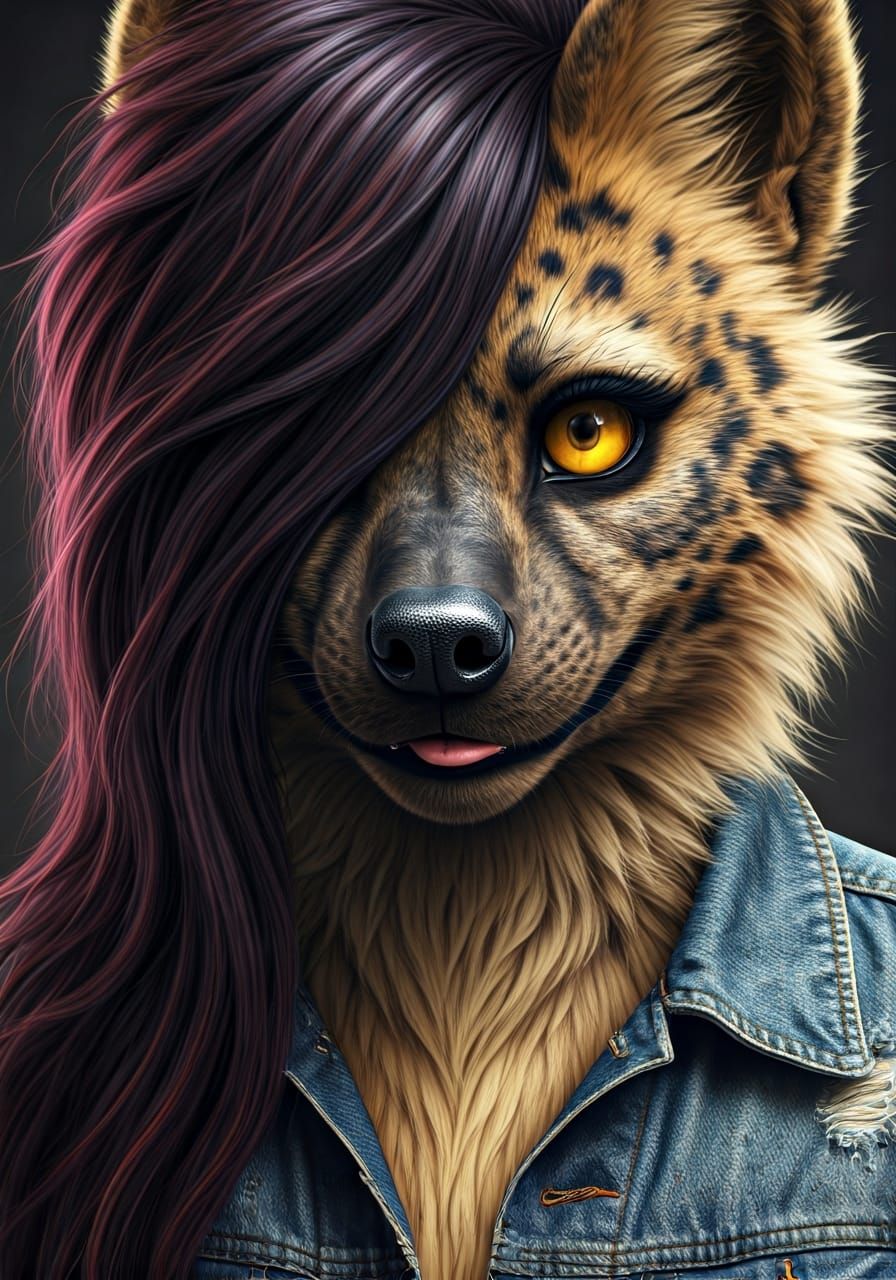 Filthy Hyena Girl: Photorealistic Extreme Close-up