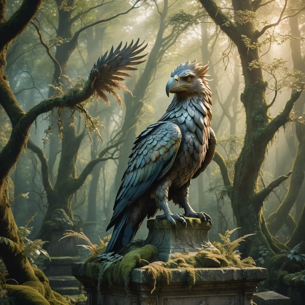 Griffin in Mystical Forest: Fantasy Illustration