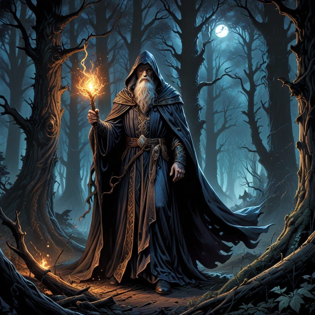 Mysterious Wizard in Haunted Woods Comic Art