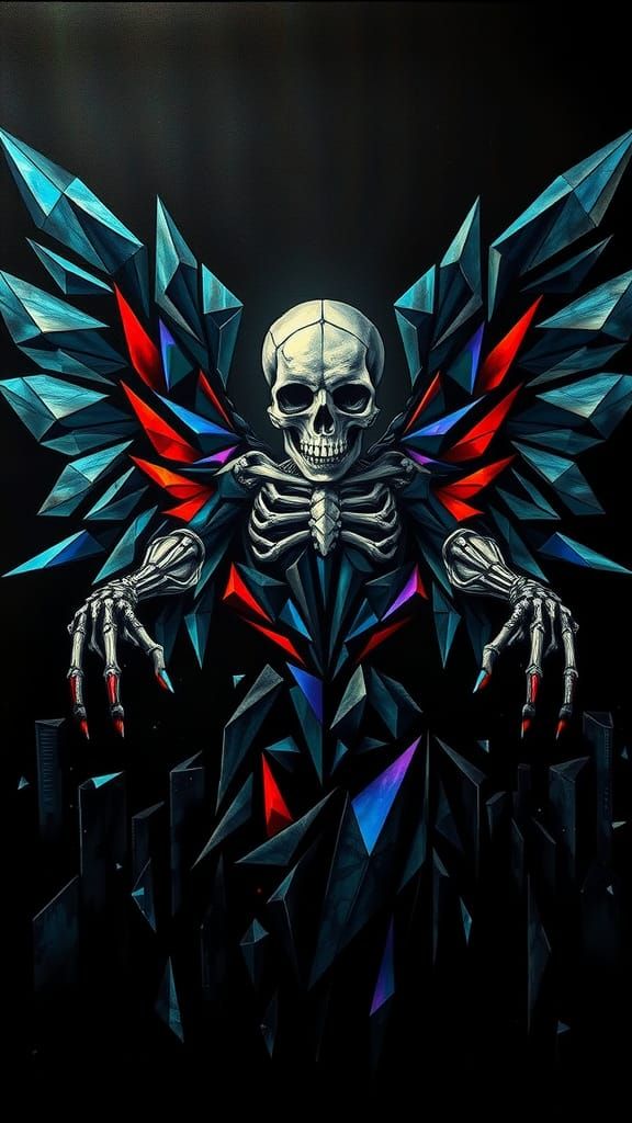 Cubist Goth Angel of Death with Geometric Wings