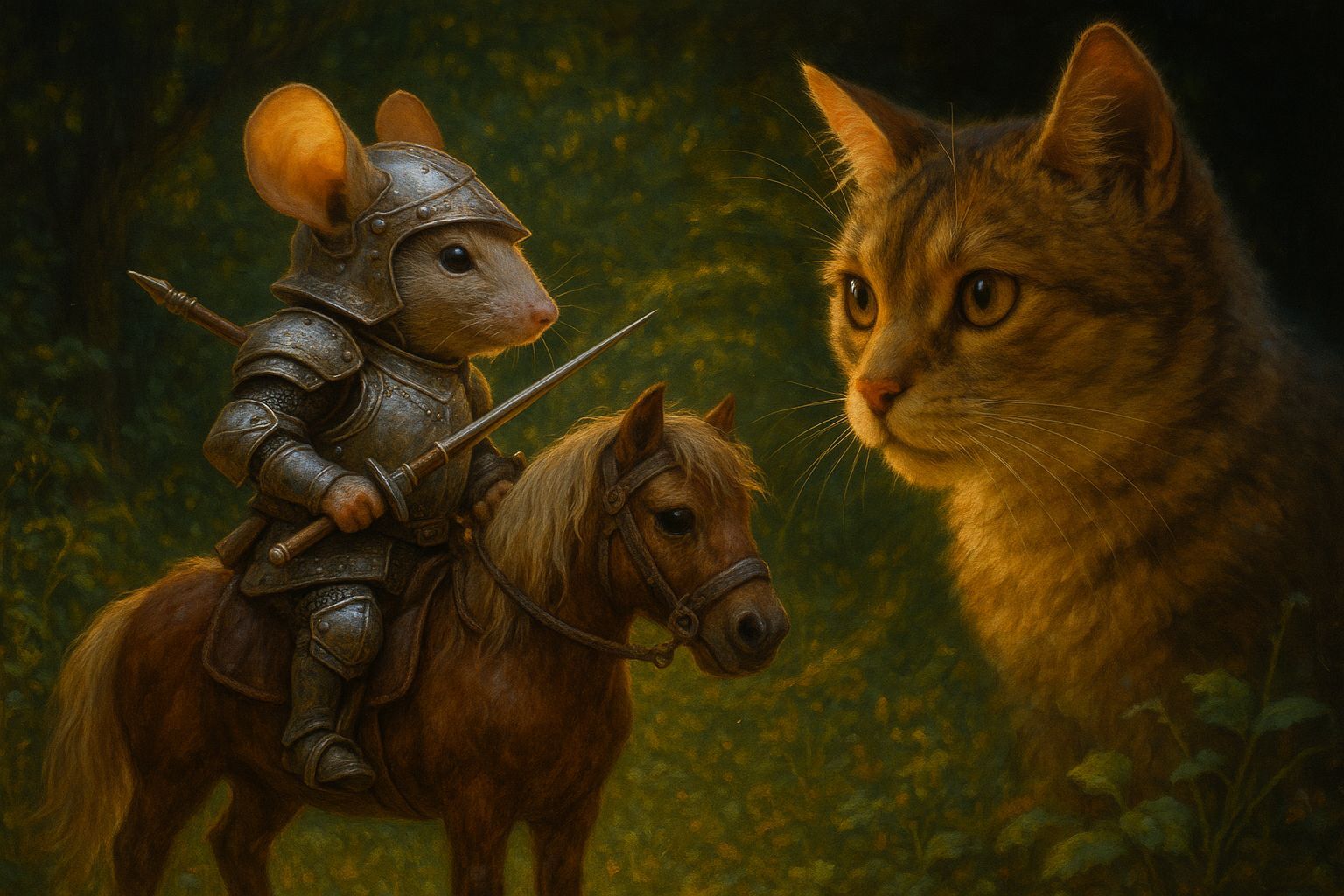 Brave Mouse Knight on Horseback in Forest Glen