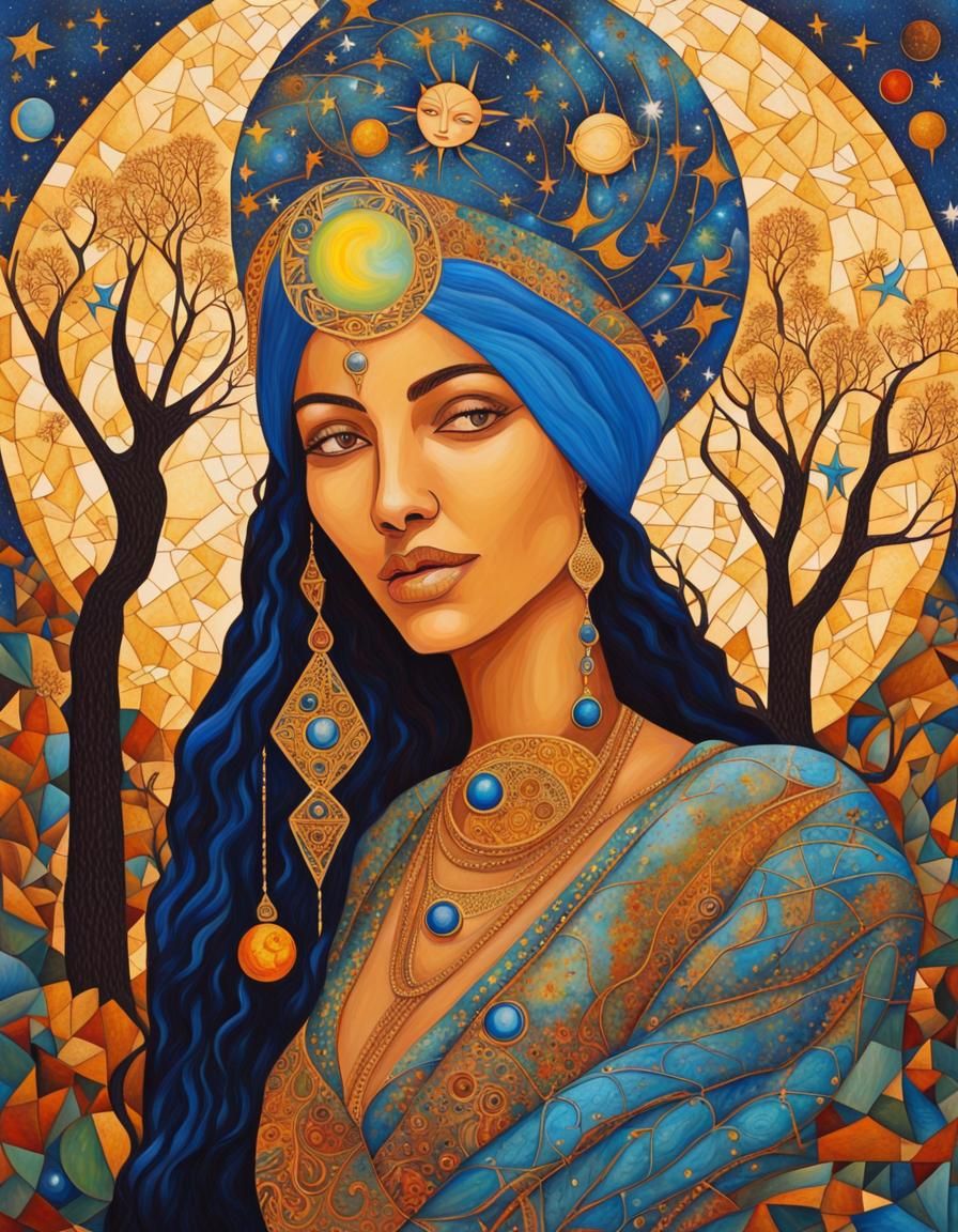 Moroccan Earth Mother: Luminous Acrylic Art