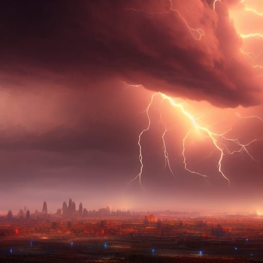 Desert City Thunderstorm: Detailed Matte Painting