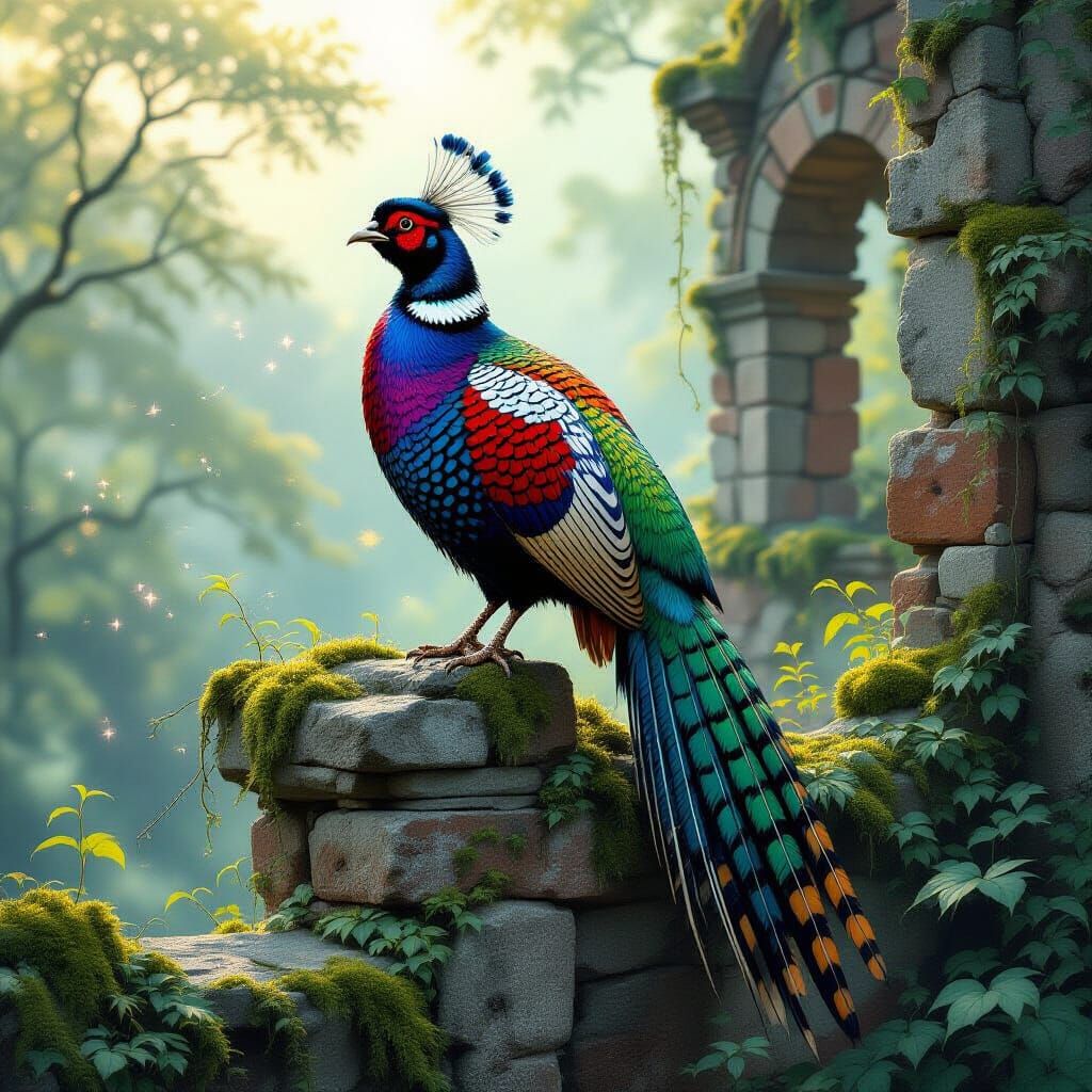 Iridescent Pheasant on Observatory Ruins