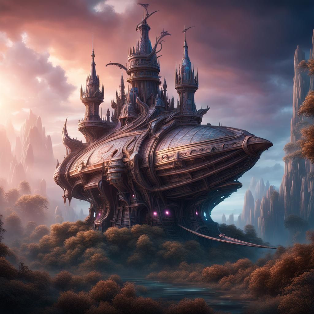 Magically Enchanted Spaceship: Detailed Matte Painting
