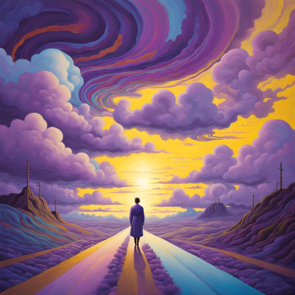 Surreal Roadmap Figure in Dreamlike Oil Painting