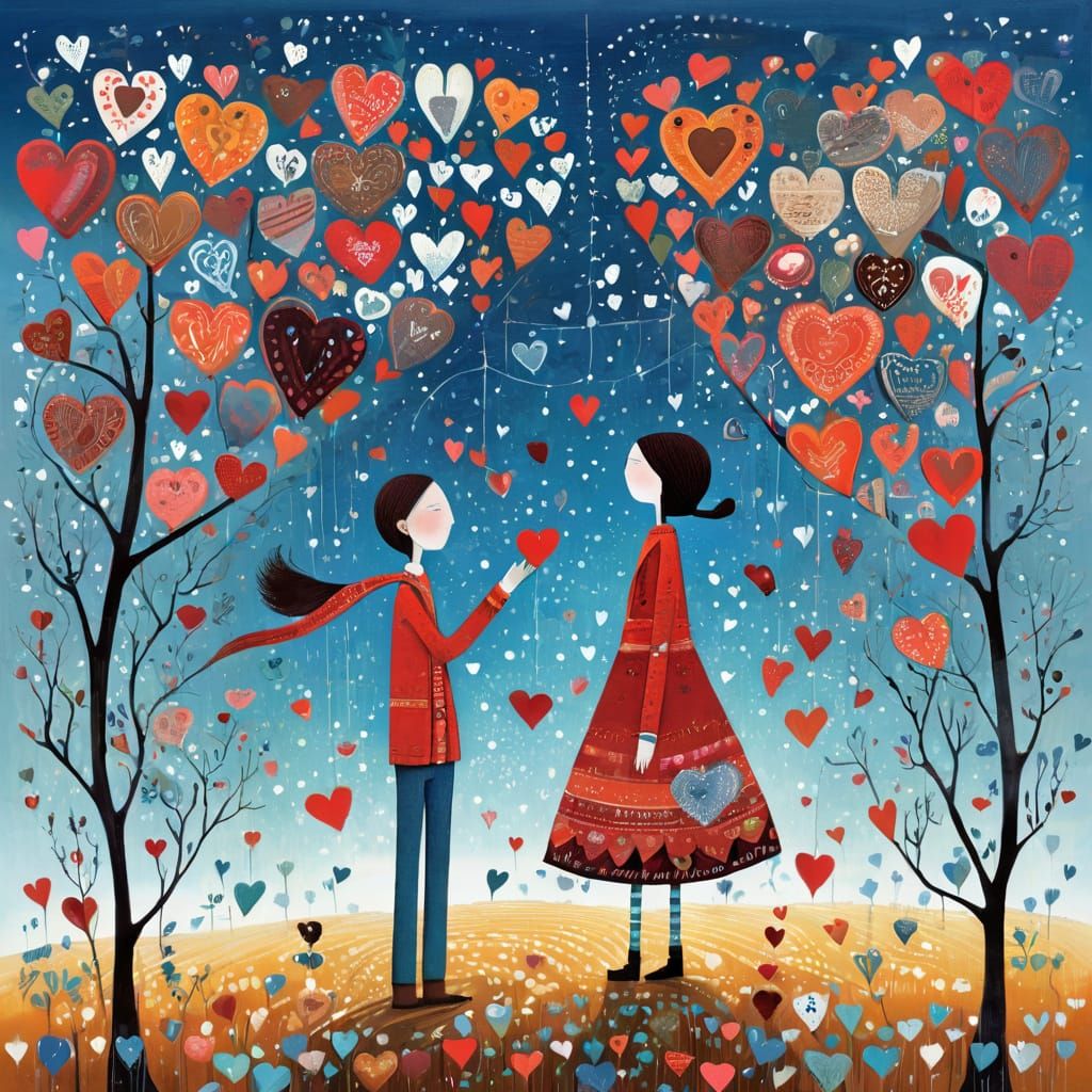Hearts in Whimsical Folk Art Style